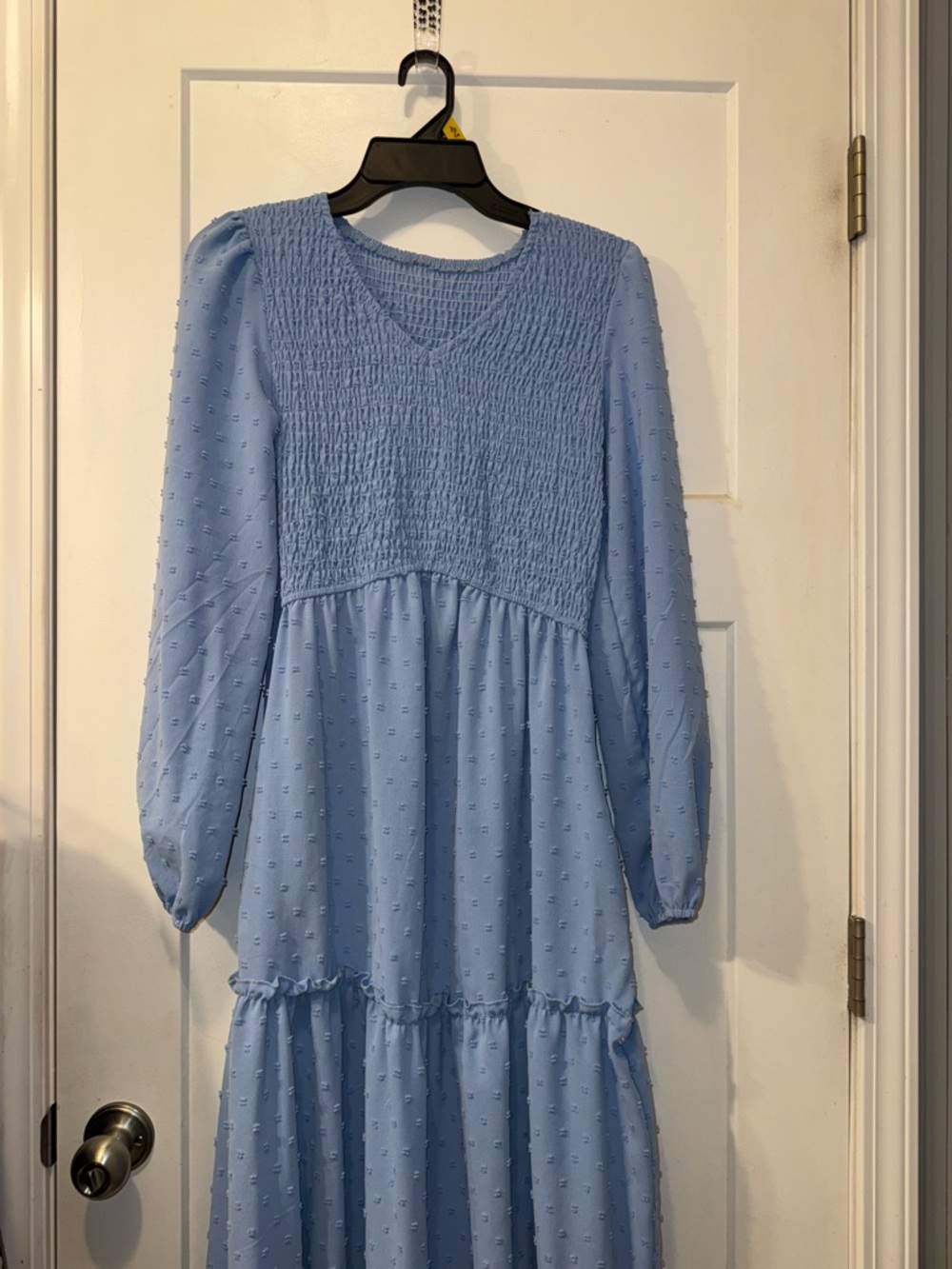 Zaful Light Blue Long Sleeve Smocked Midi Dress